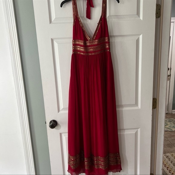 Adrianna Papell Dresses & Skirts - Adrianna Papell MAXI Red Evening Dress with Gold Details